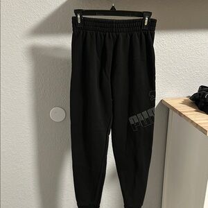 Puma Black Sweatpants Elastic Waistband Tapered Fit